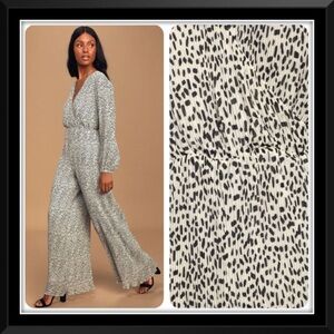 Lulu’s Perfect Spot Cream Print Pleated Wide-Leg Jumpsuit